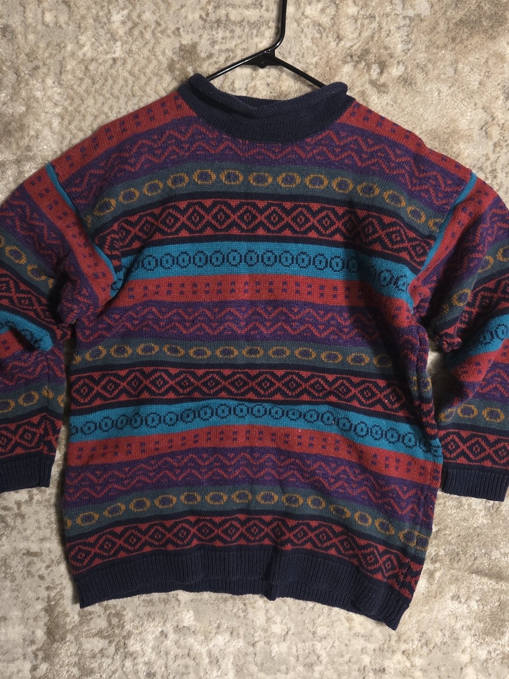 Vintage Women's Large Multicolor Patterned Crewneck Sweater